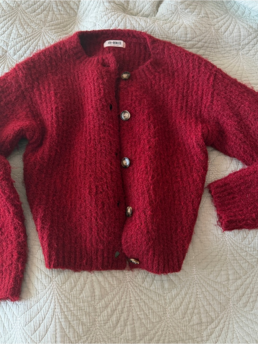 Fuzzy Soft deep Red revolve Button-Up Sweater Jacket - Picture 2 of 3